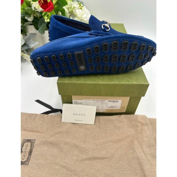 Men\'s Gucci horse bit blue suede loafers size 7 fits 7.5 US made in Italy